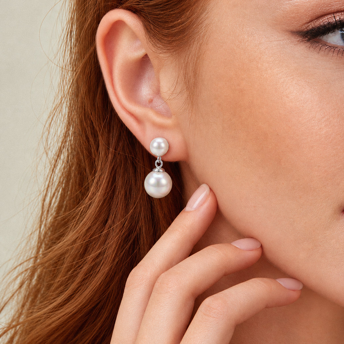 Double Pearl Drop Stud Earrings