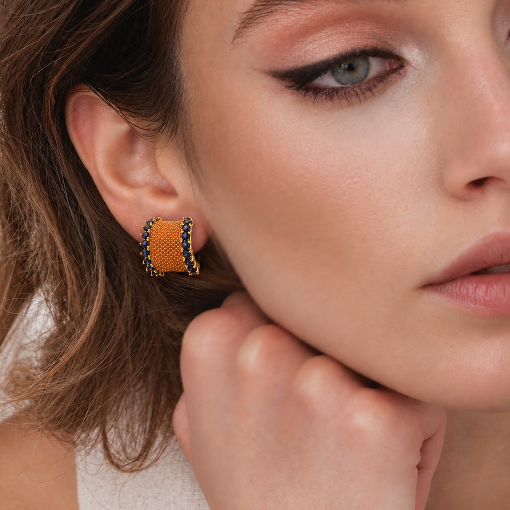 Blue CZ Textured Statement Hoops