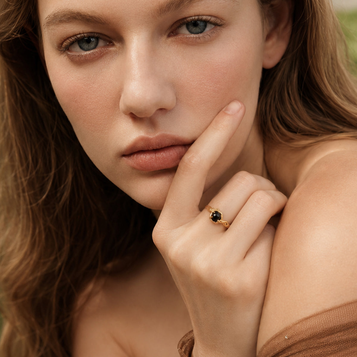 Natural Tiger's Eye Adjustable 18K Gold-Plated Copper Ring