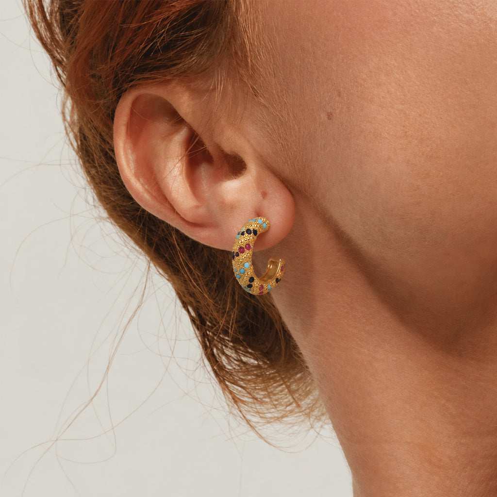 18K Gold-Plated Textured Zircon Hoop Earrings