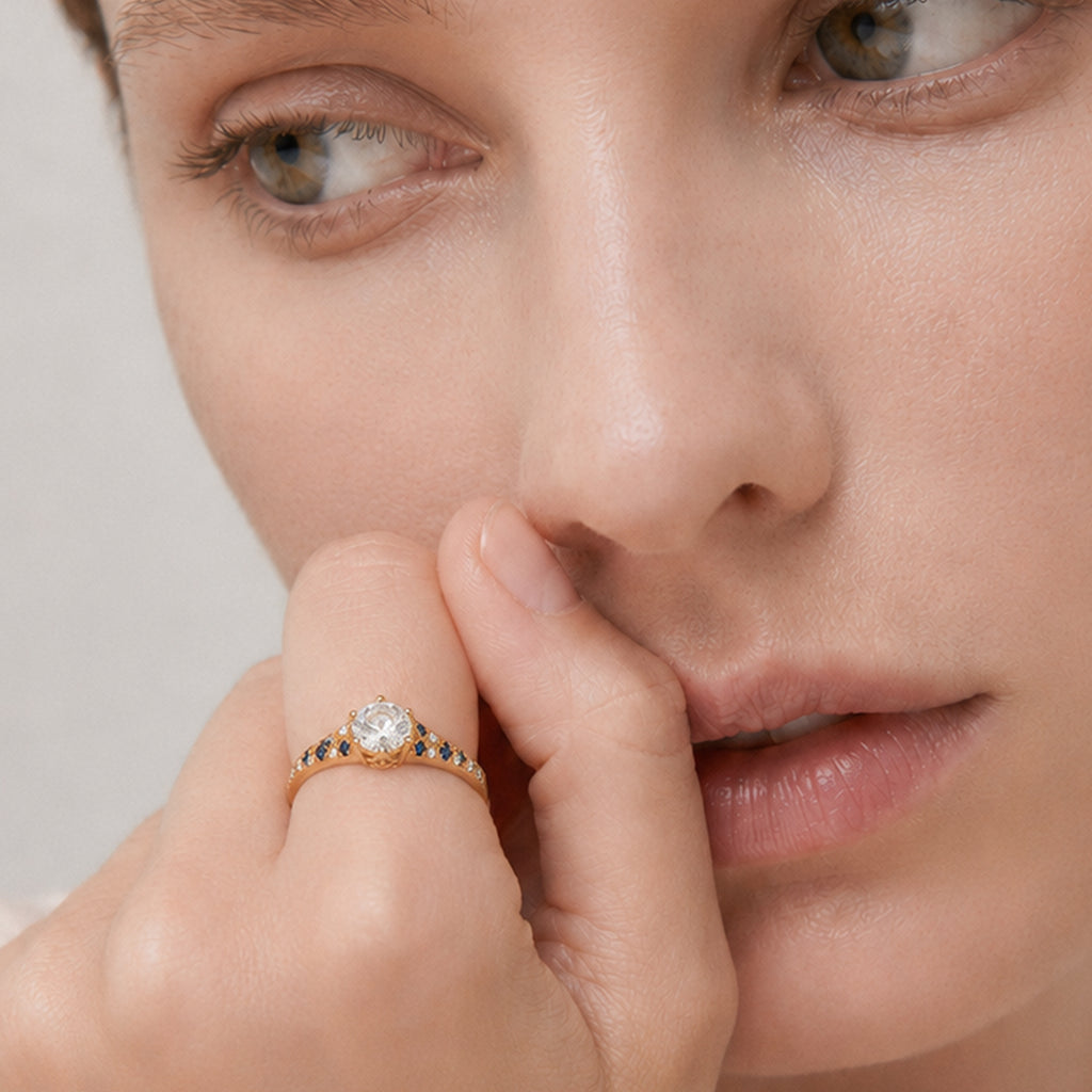Gold-Plated S925 Round-Cut Zircon Ring
