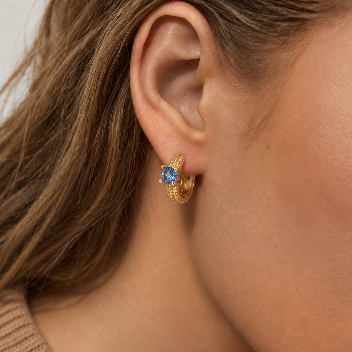 Blue Zircon S925 Huggie Earrings