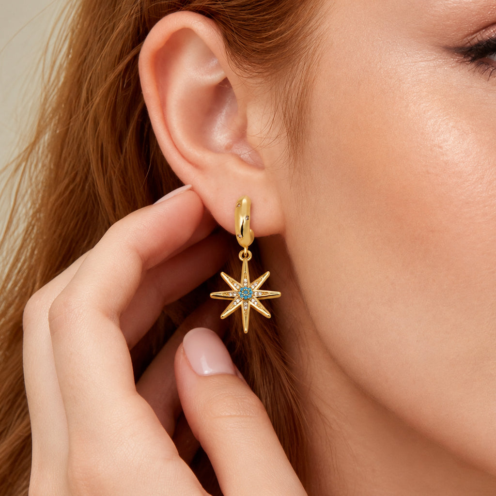 18K Gold-Plated Zircon Starburst Drop Earrings