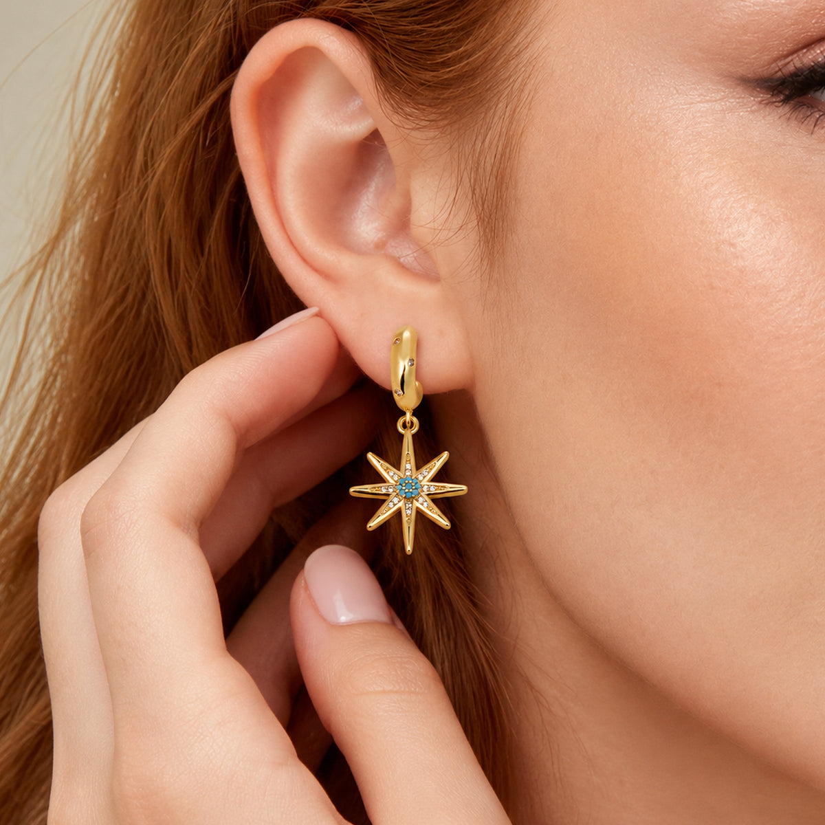 18K Gold-Plated Zircon Starburst Drop Earrings