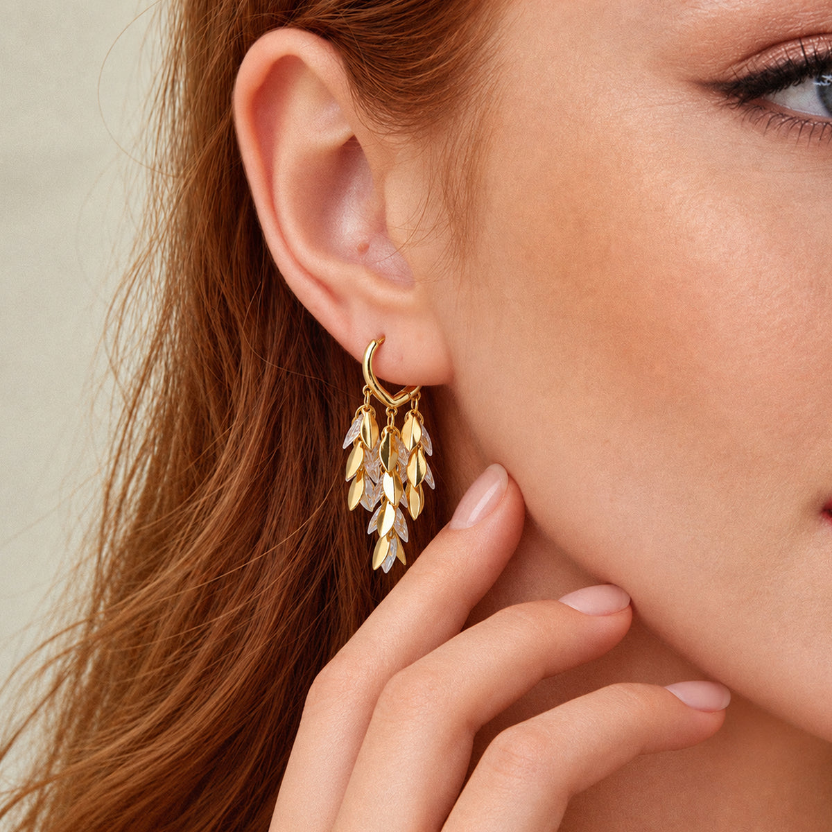 Faceted Leaf Cascade Hoop Earrings