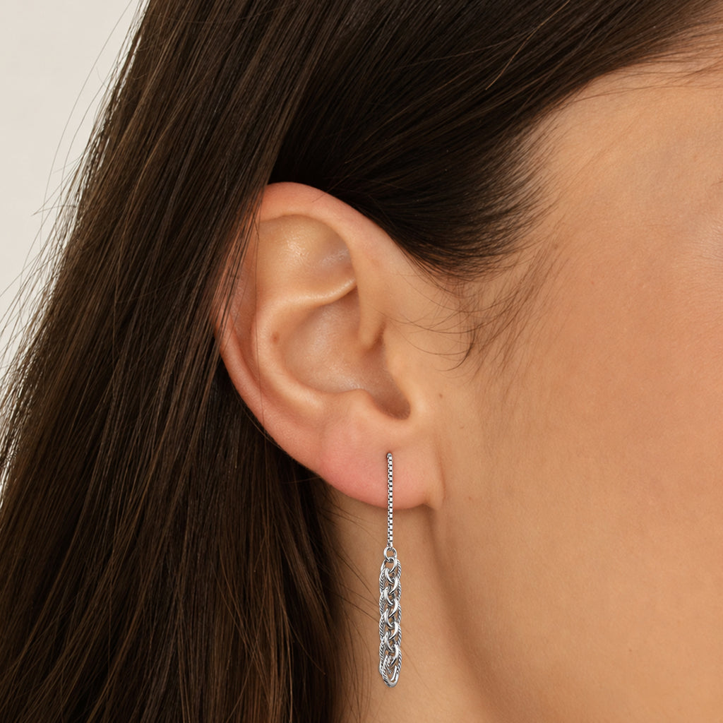 Layered Chain Drop Stud Earrings