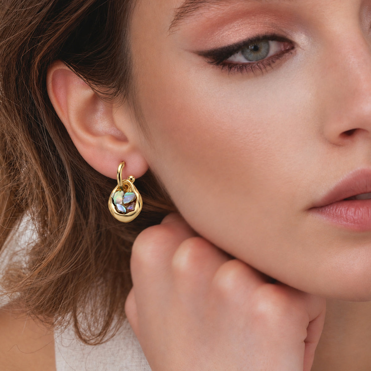 S925 Silver Abalone Shell Drop Hoop Earrings
