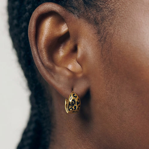 18K Gold-Plated Black Pattern Huggie Earrings