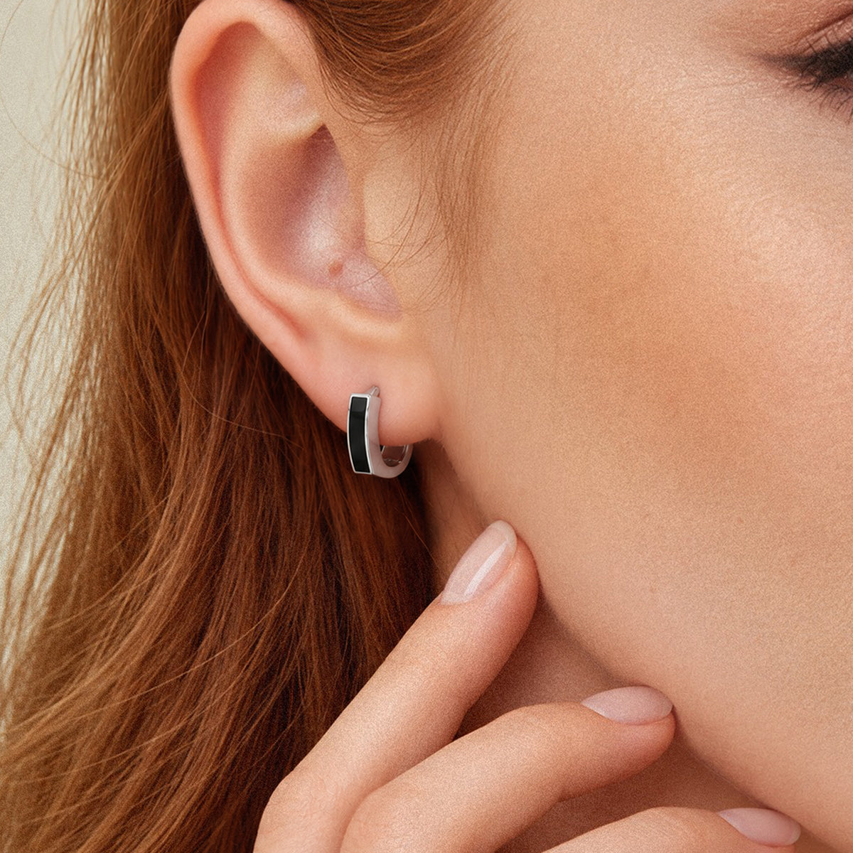S925 Silver Black Accent Huggie Hoop Earrings