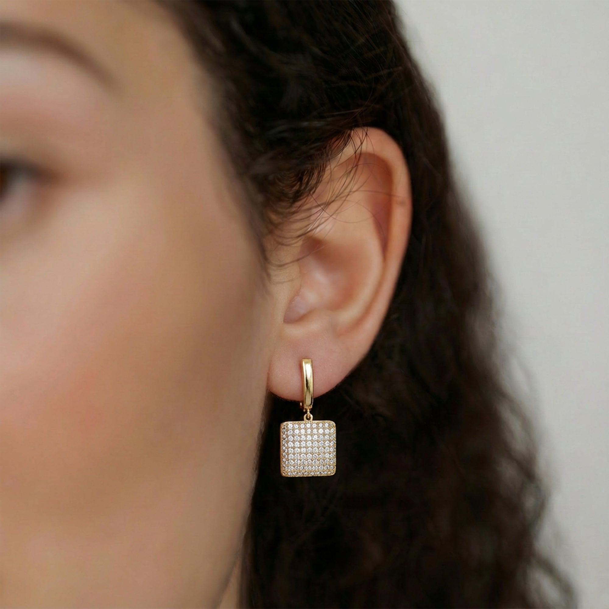 Pavé Zircon Square Leverback Drop Earrings