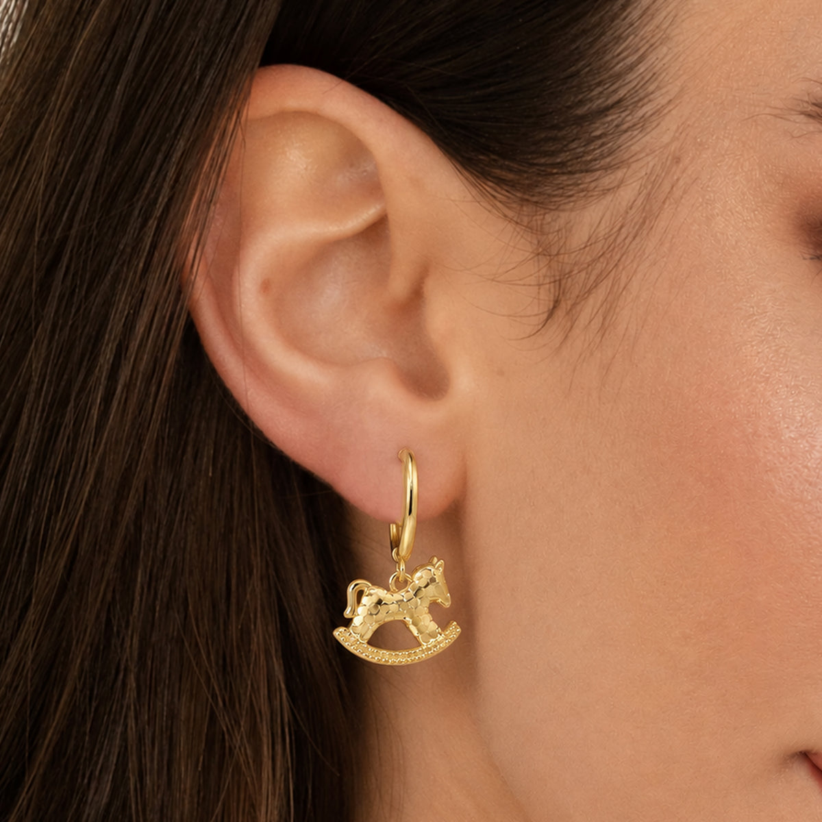 Rocking Horse Charm Hoop Earrings