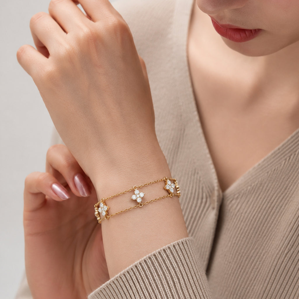 Gold-Tone Sterling Silver Floral Double Bracelet