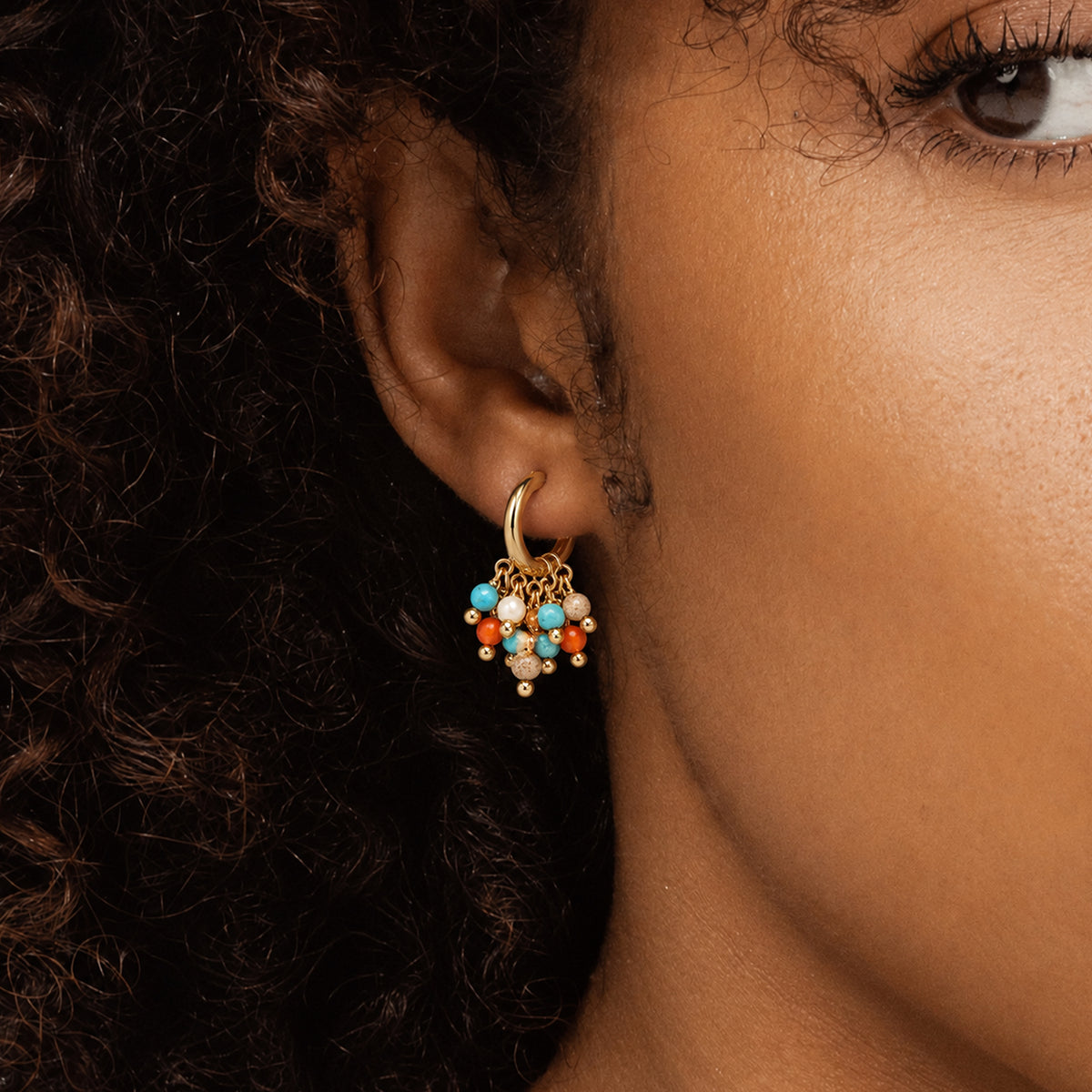 Turquoise Beaded Charm Hoop Earrings
