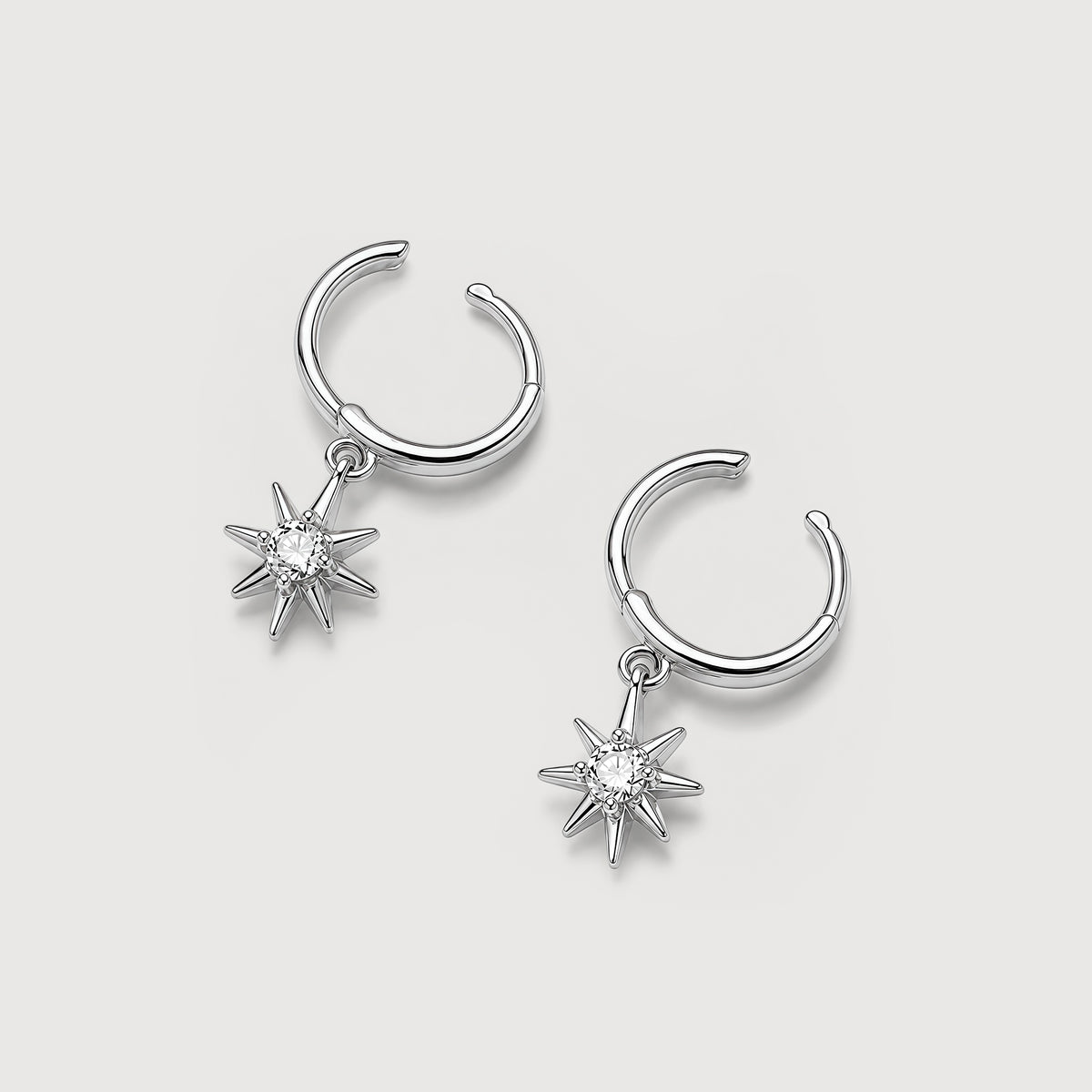 CZ Starburst Drop Huggie Hoop Earrings