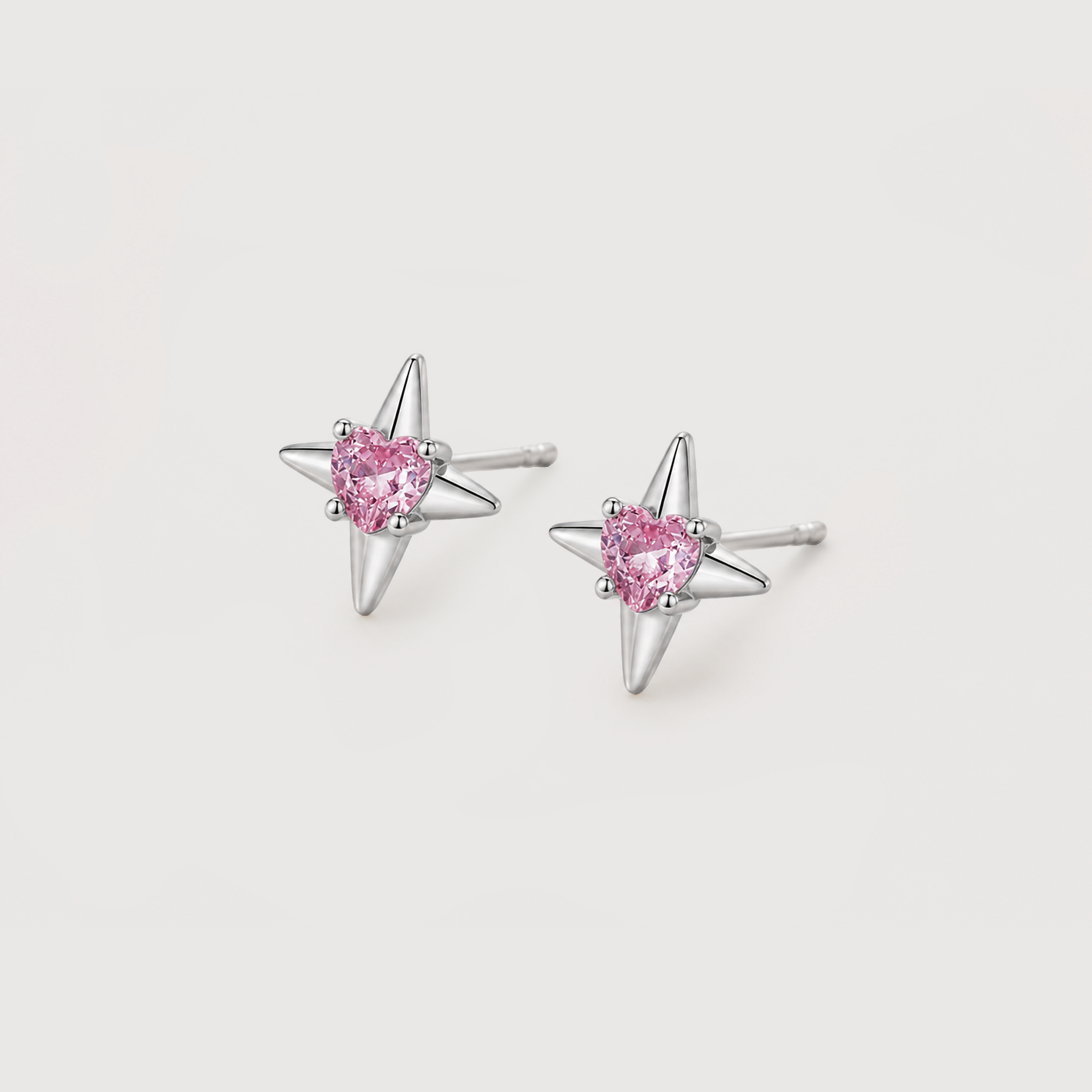 Pink Heart Starburst Zircon Stud Earrings