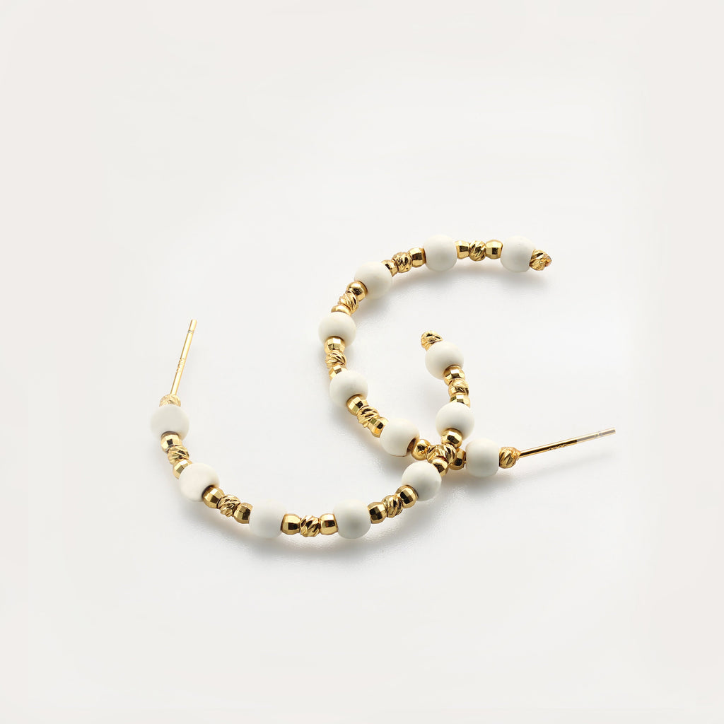 Gold-Plated Beaded Open Hoop Earrings