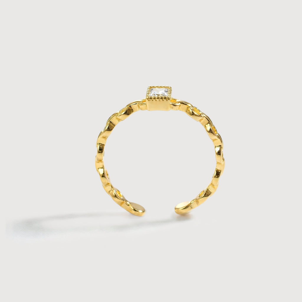 Square Zircon Chain-Link S925 Adjustable Ring