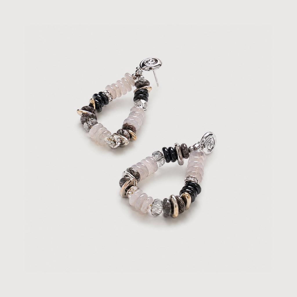 Shell Disc Beaded Teardrop Drop Earrings