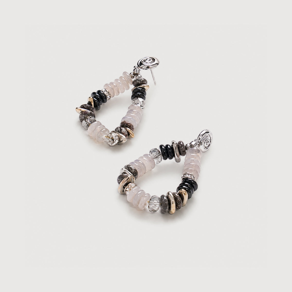 Shell Disc Beaded Teardrop Drop Earrings