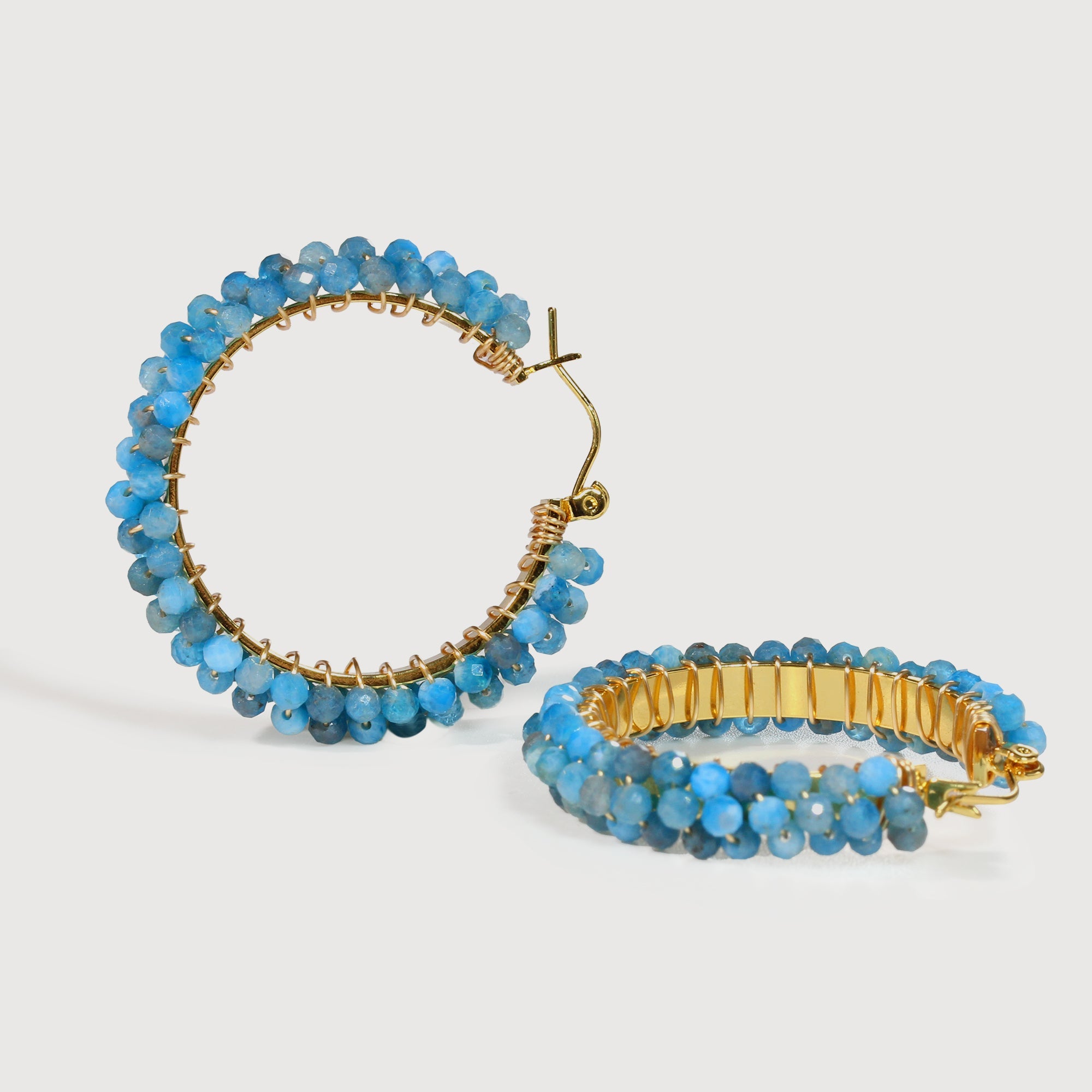 Blue Agate Beaded Hoop Earrings