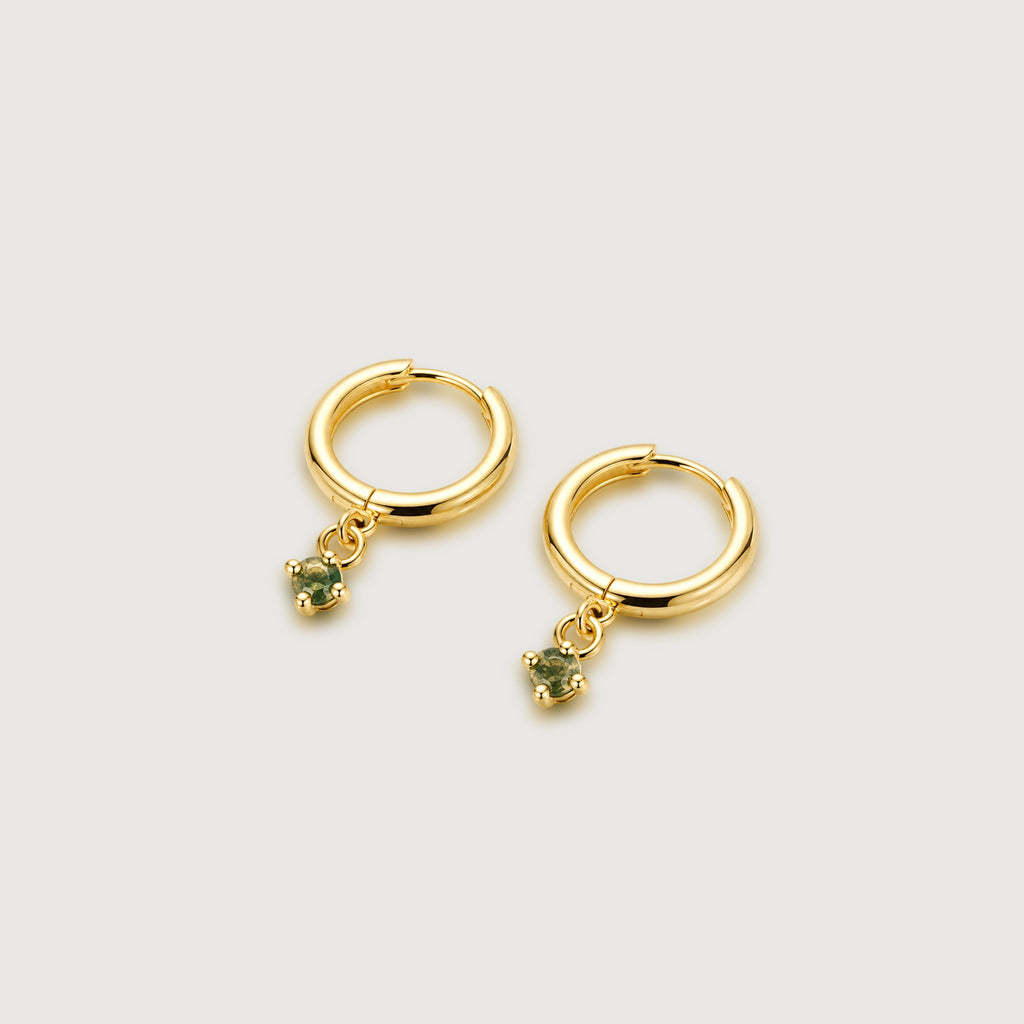 S925 Silver Moss Agate Drop Huggie Earrings