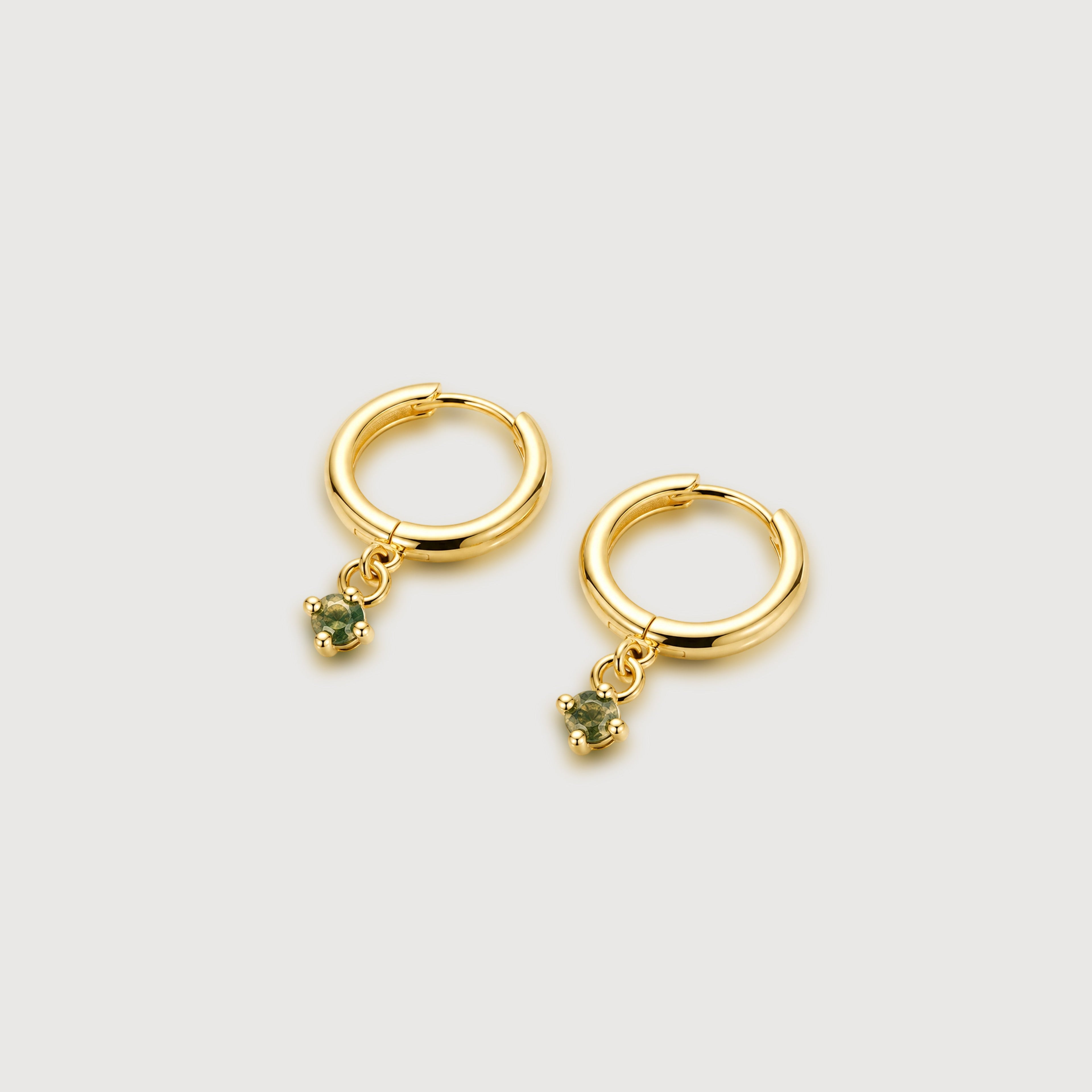 S925 Silver Moss Agate Drop Huggie Earrings