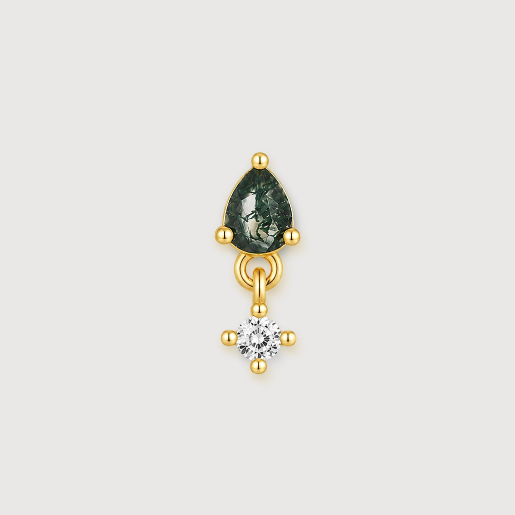 Moss Agate Zircon Flat-Back Drop Earrings