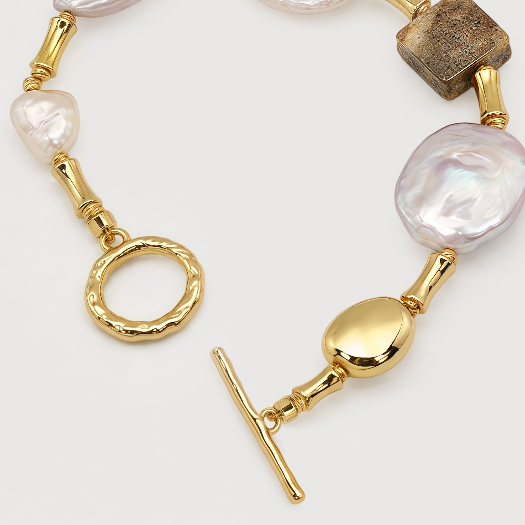 18K Gold-Plated Pearl & Picture Jasper Bracelet