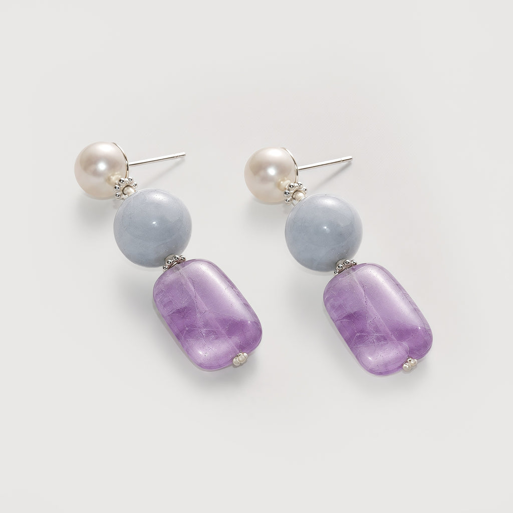 Pearl and Purple Zircon Drop Earrings