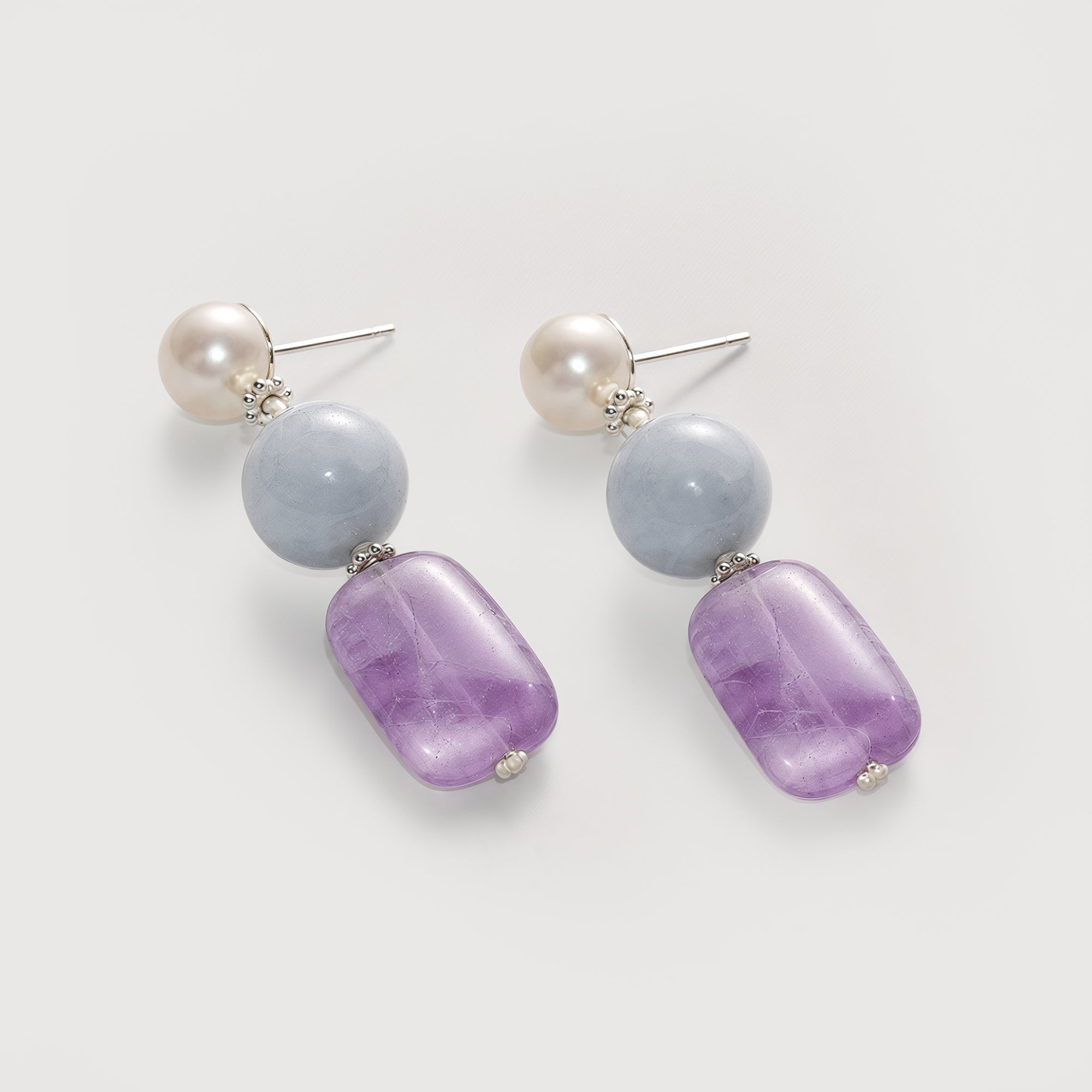 Pearl and Purple Zircon Drop Earrings
