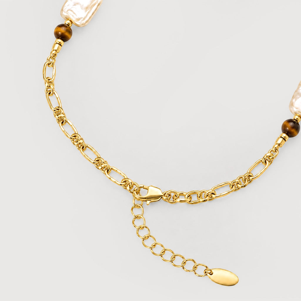 Tiger's Eye White Shell Bead Necklace