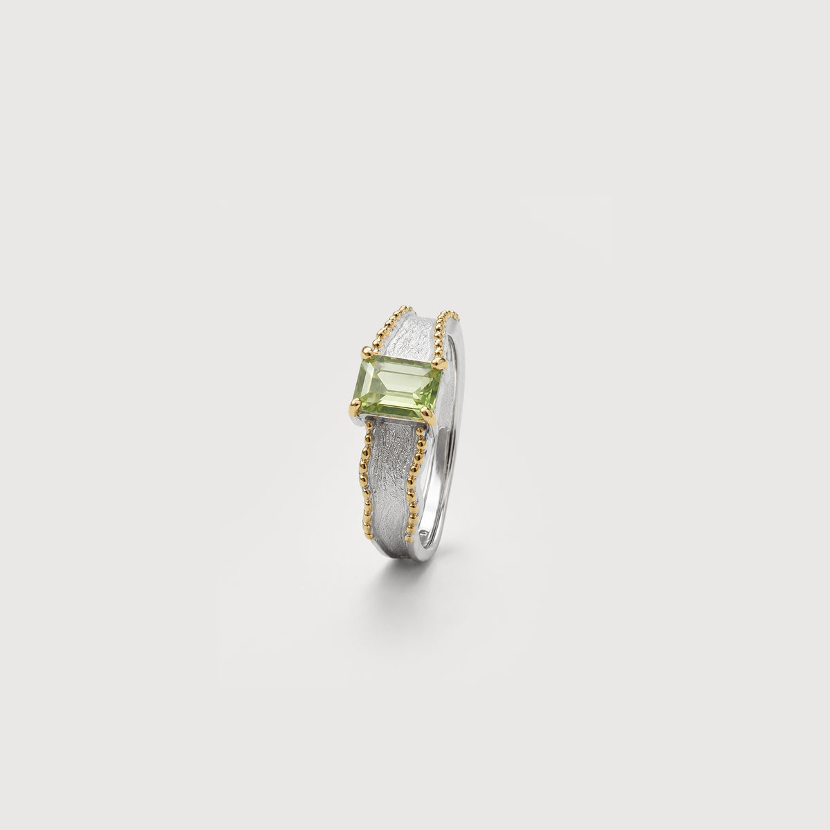 Natural Gemstone Two-Tone Adjustable Sterling Silver Ring