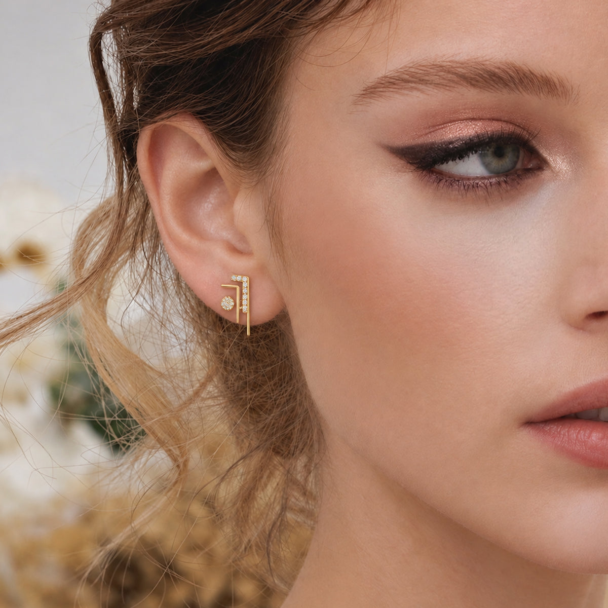 Geometric Pavé Zircon Ear Climber Earrings