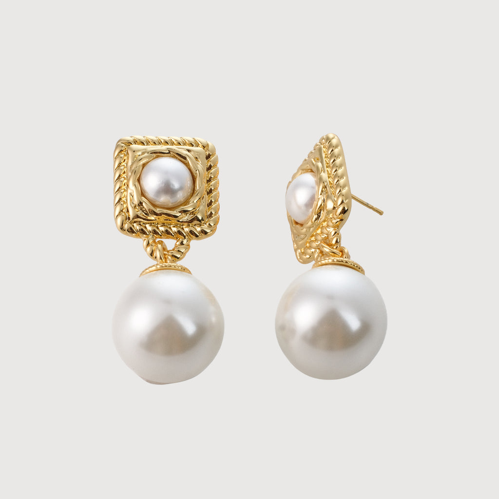 Geometric Double Pearl Drop Earrings