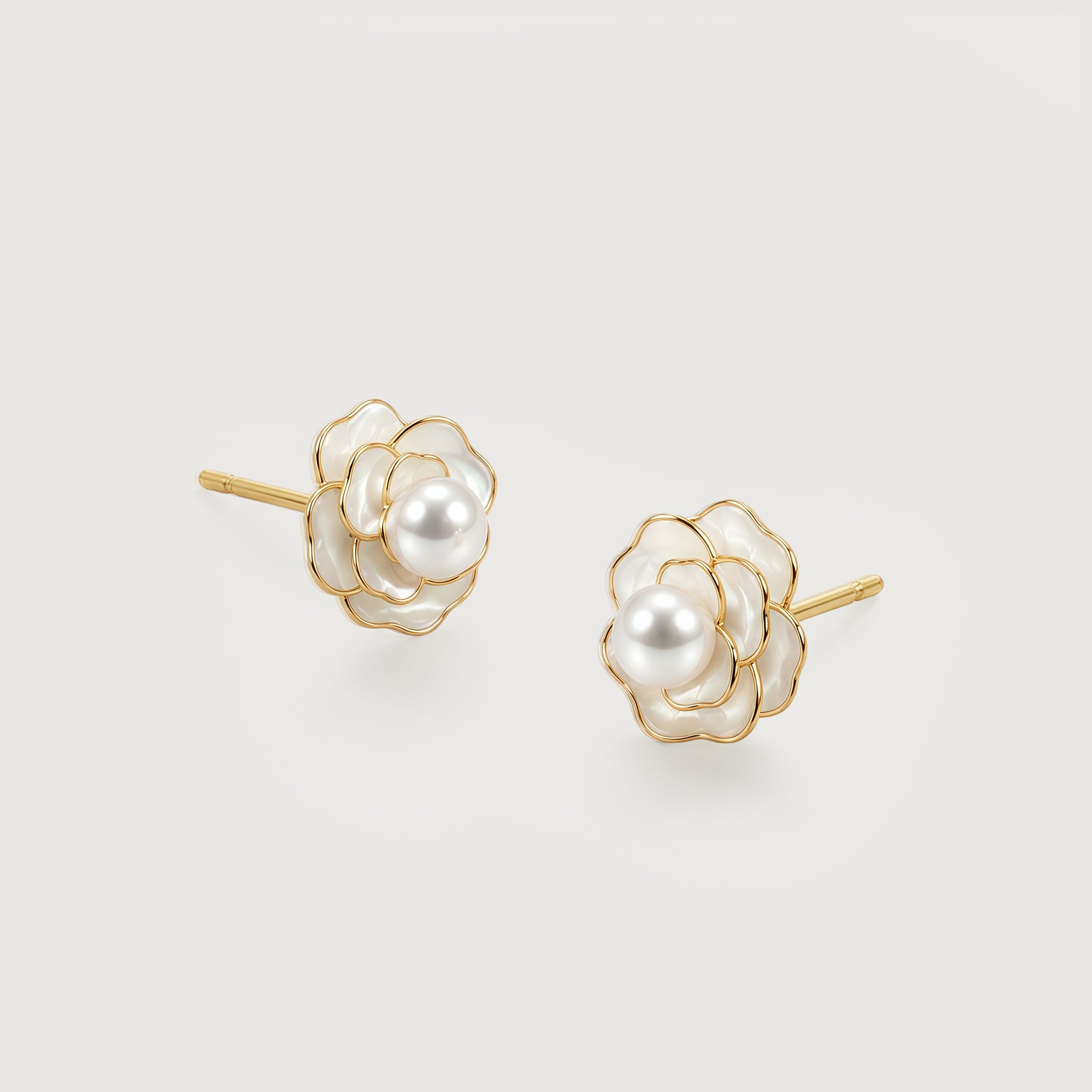 Pearl Floral Gold-Plated Copper Stud Earrings