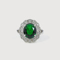 Silver-Tone Green Zircon Halo Copper Ring