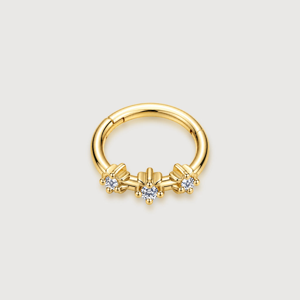 Triple Zircon Floral Huggie Hoop Earrings