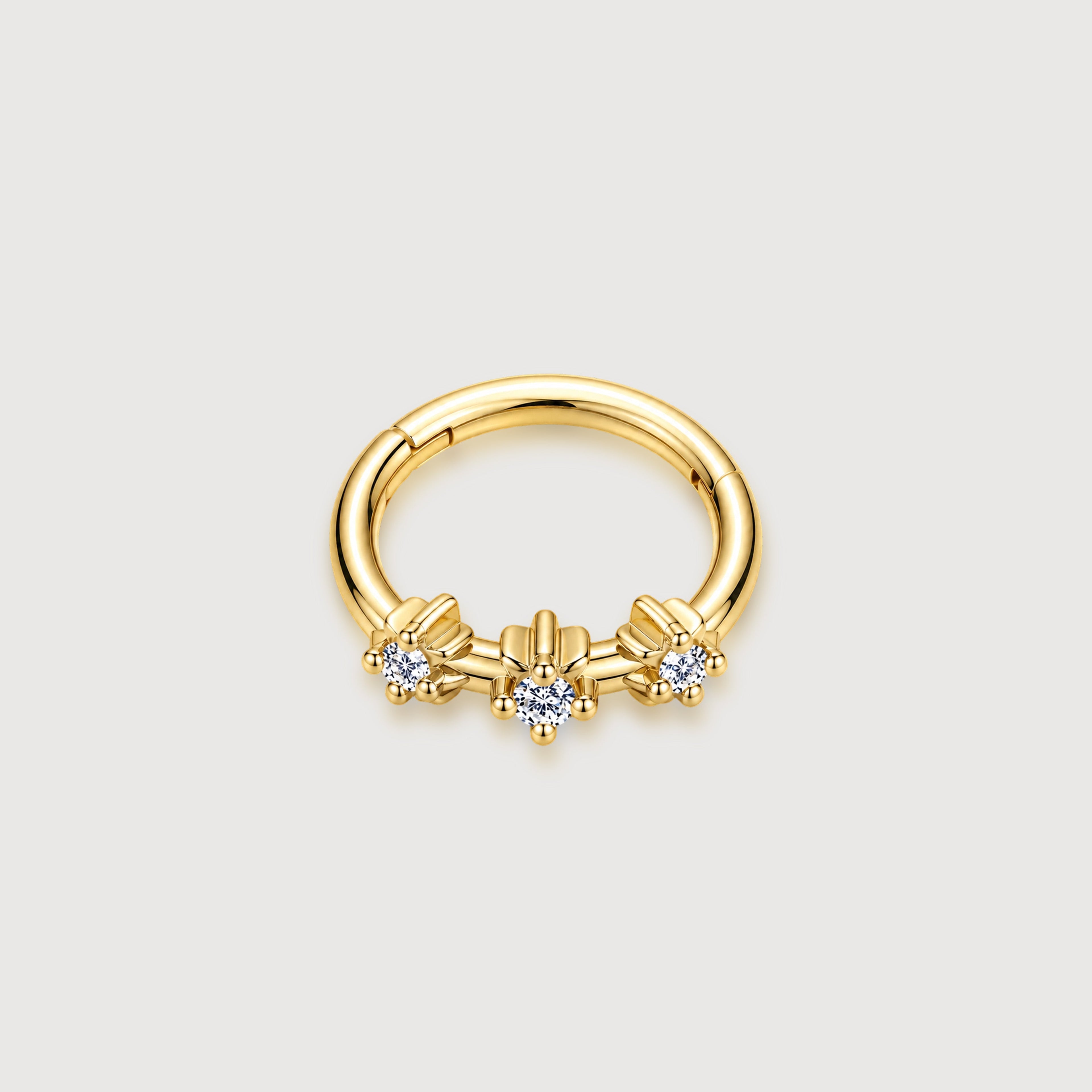 Triple Zircon Floral Huggie Hoop Earrings