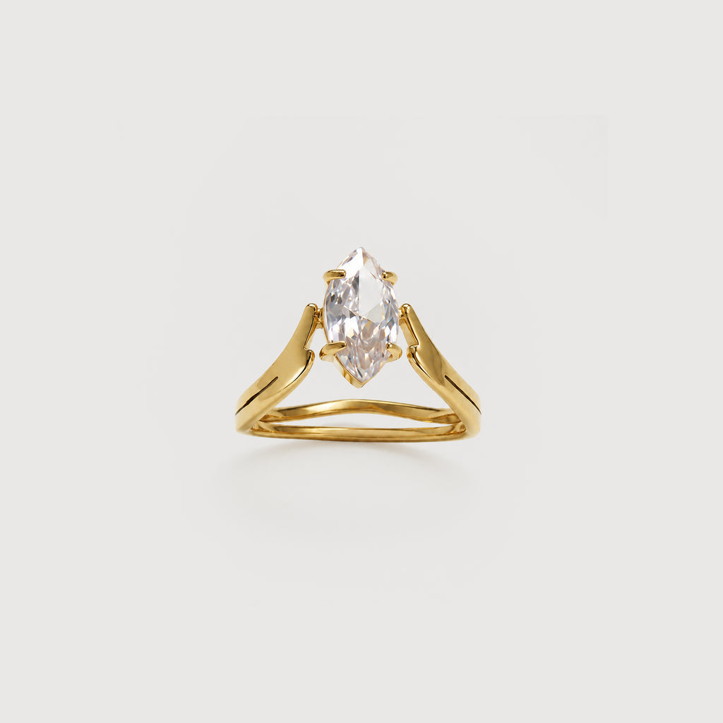 18K Gold-Plated Stainless Steel Marquise Zircon Ring