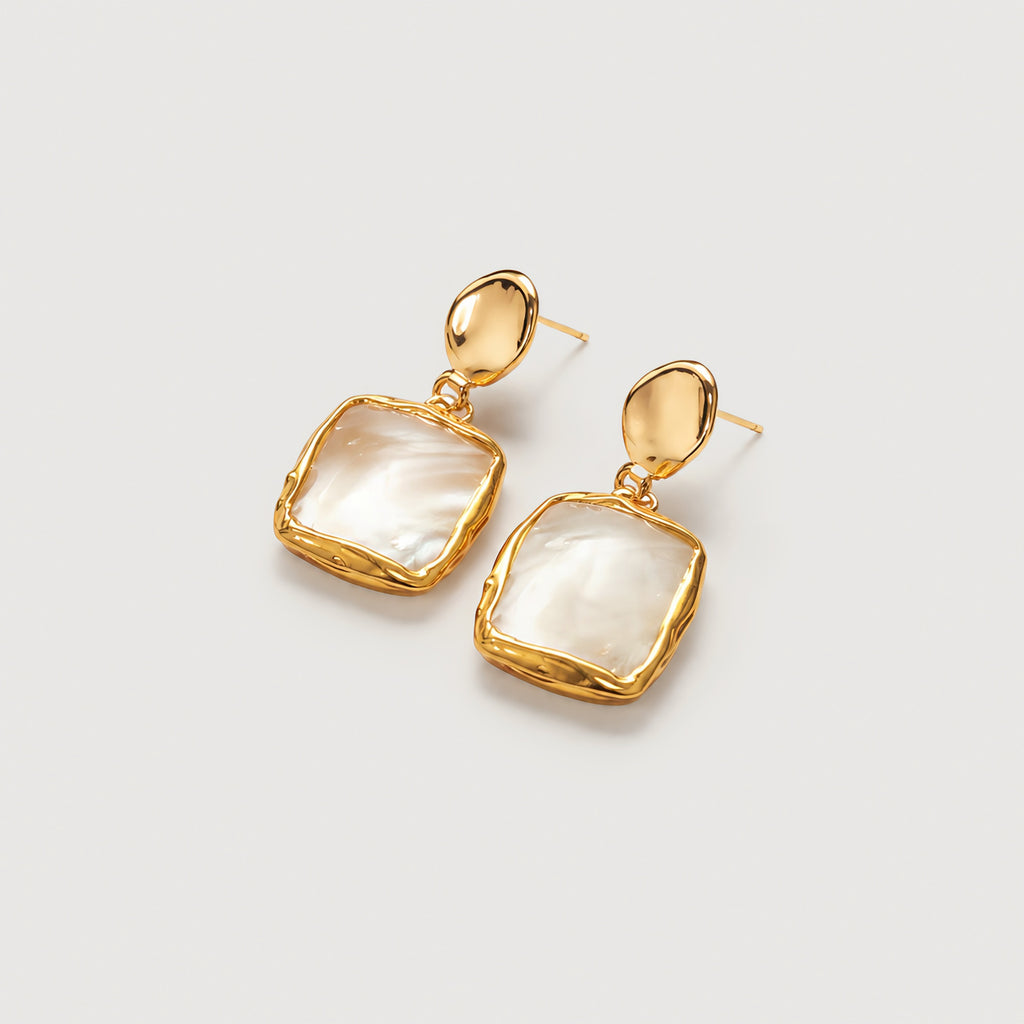18K Gold-Plated Shell Square Drop Earrings