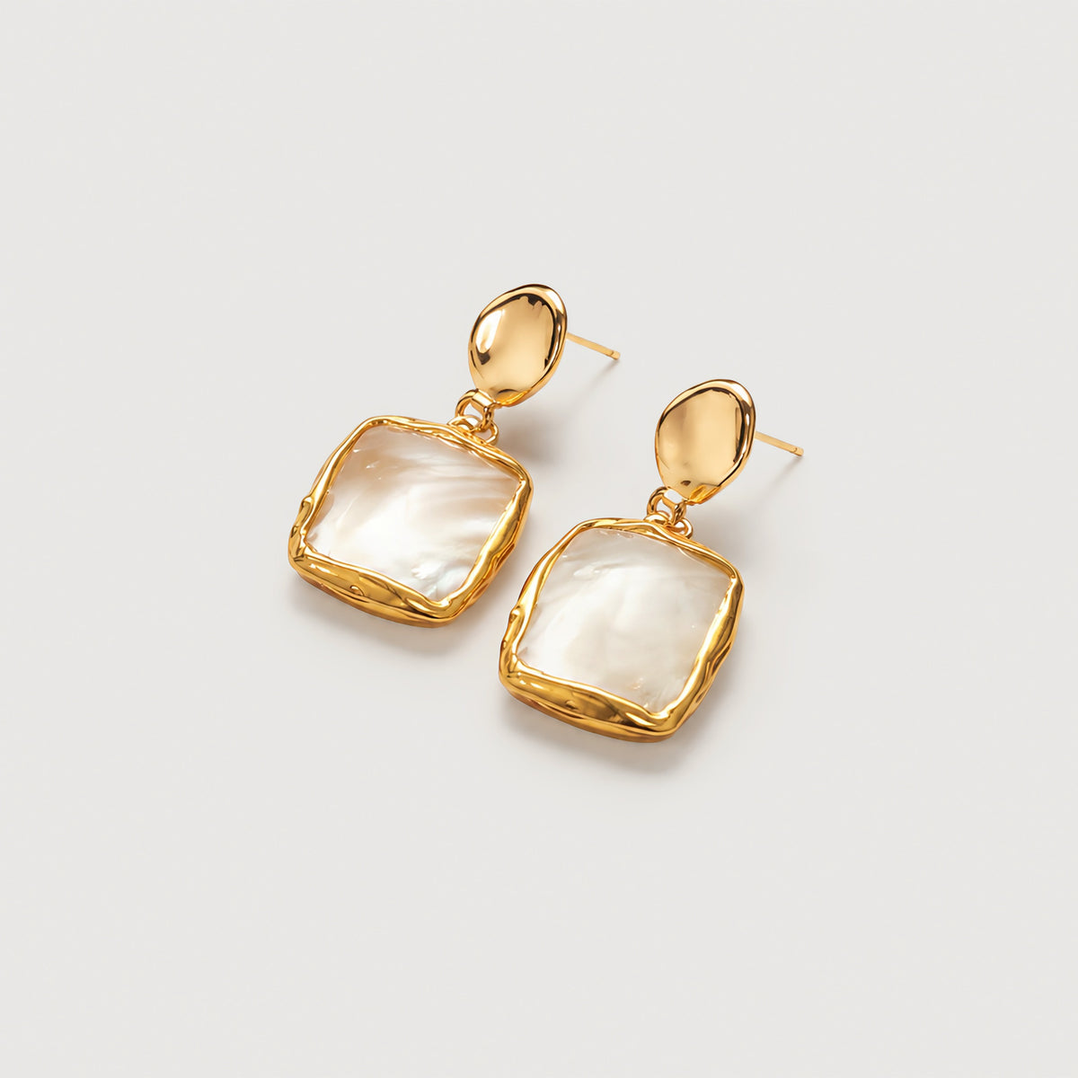 18K Gold-Plated Shell Square Drop Earrings