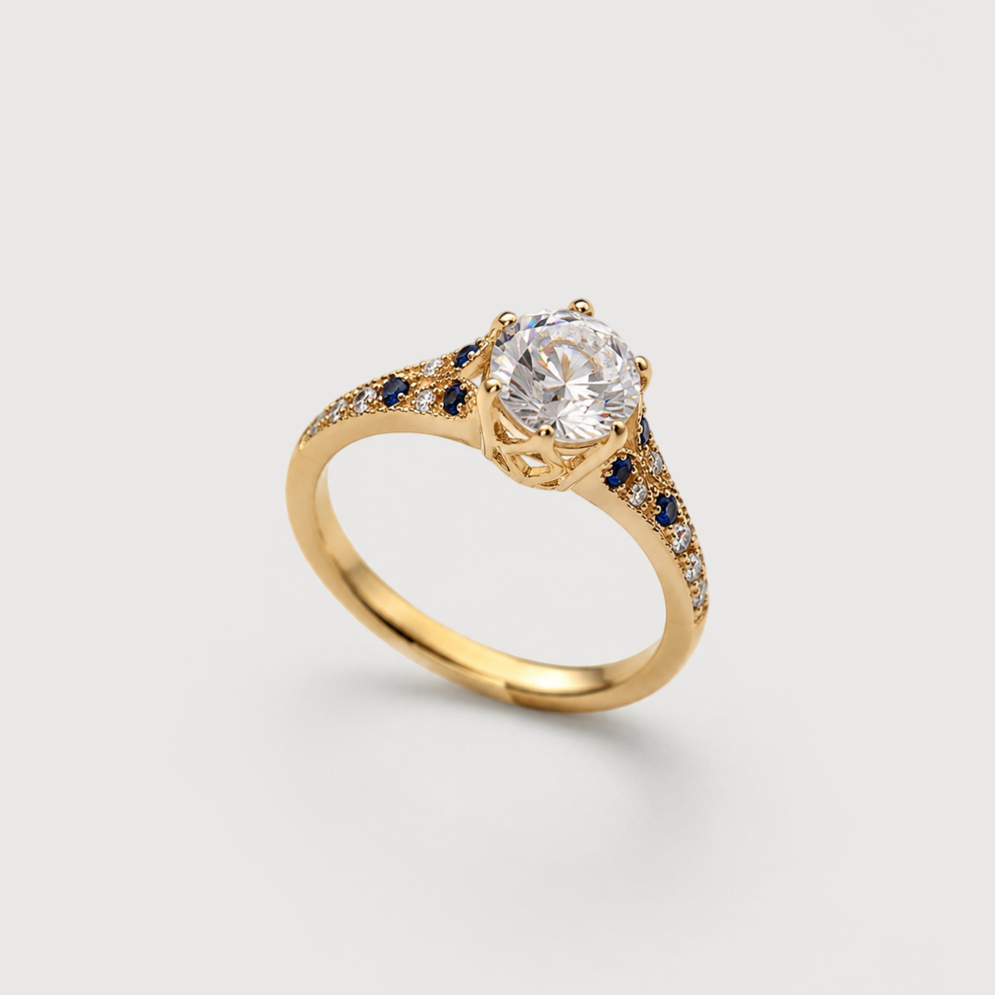 Gold-Plated S925 Round-Cut Zircon Ring