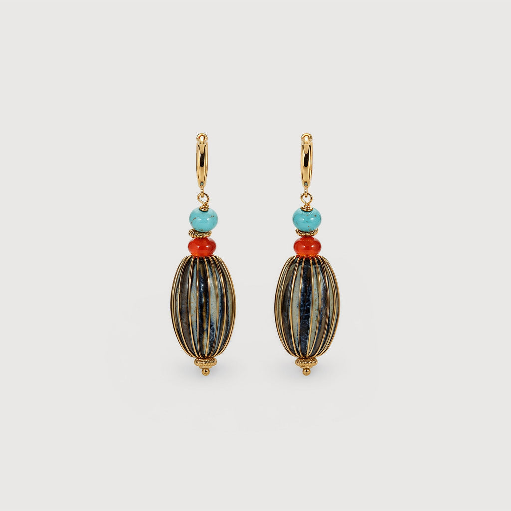 Gold-Plated Turquoise Beaded Drop Earrings