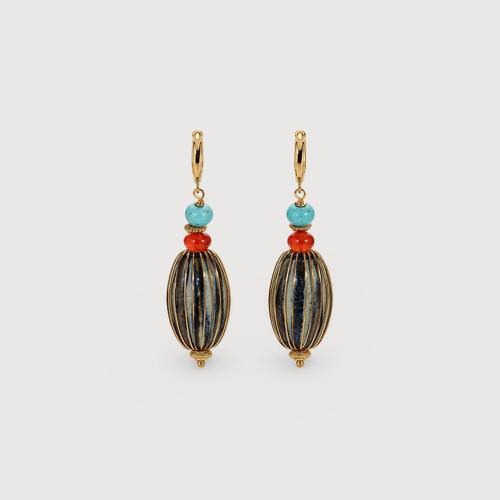 Gold-Plated Turquoise Beaded Drop Earrings