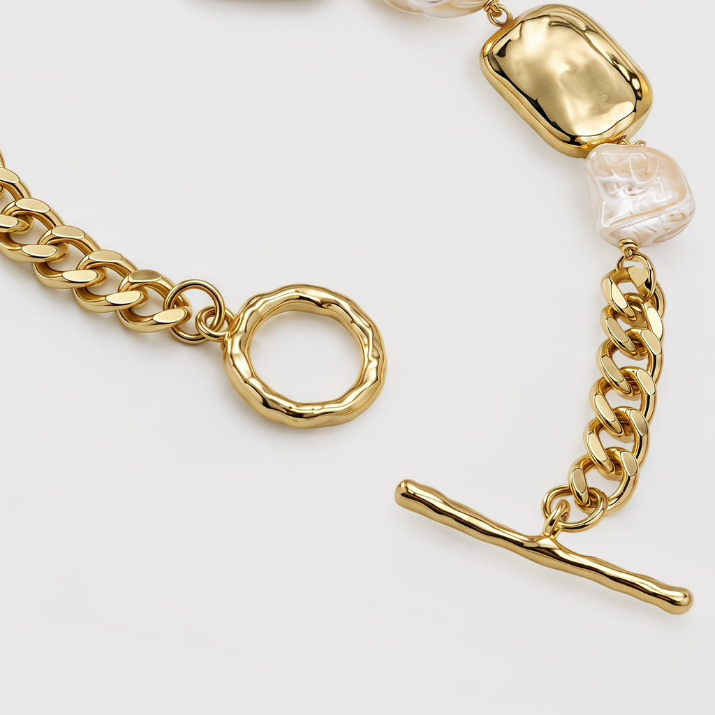 18K Gold-Plated Pearl and Mother-of-Pearl Bracelet
