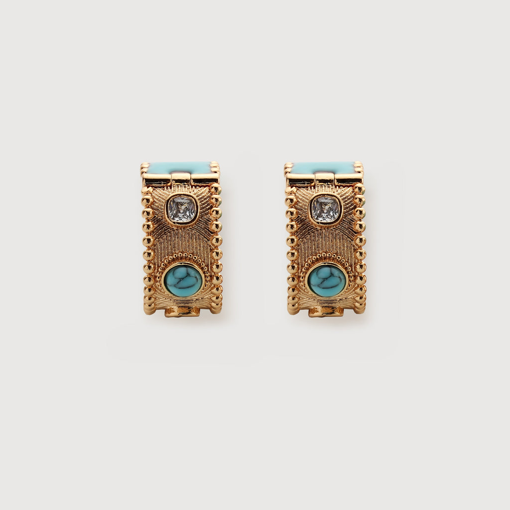 Turquoise & Tiger Eye Hoop Earrings
