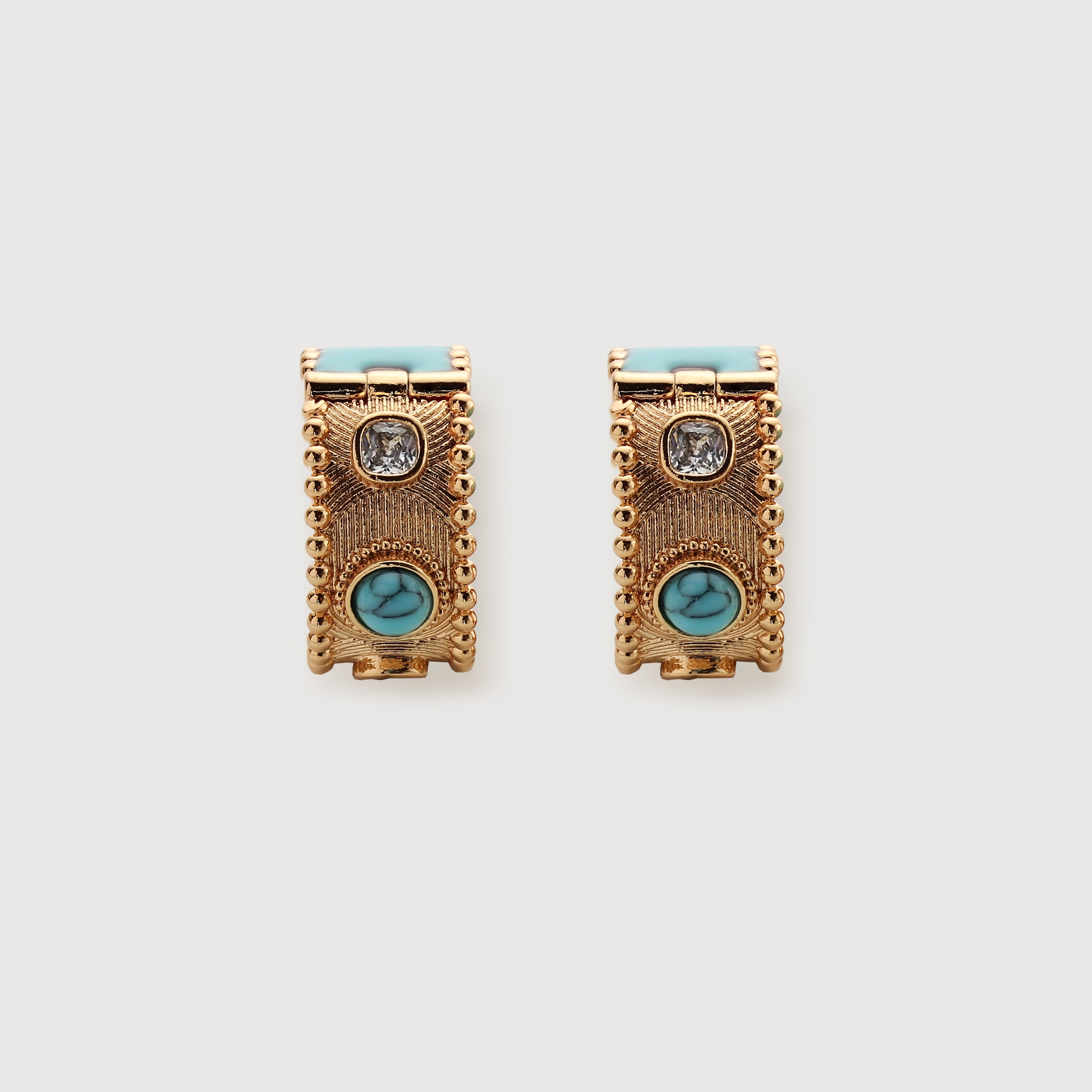 Turquoise & Tiger Eye Hoop Earrings