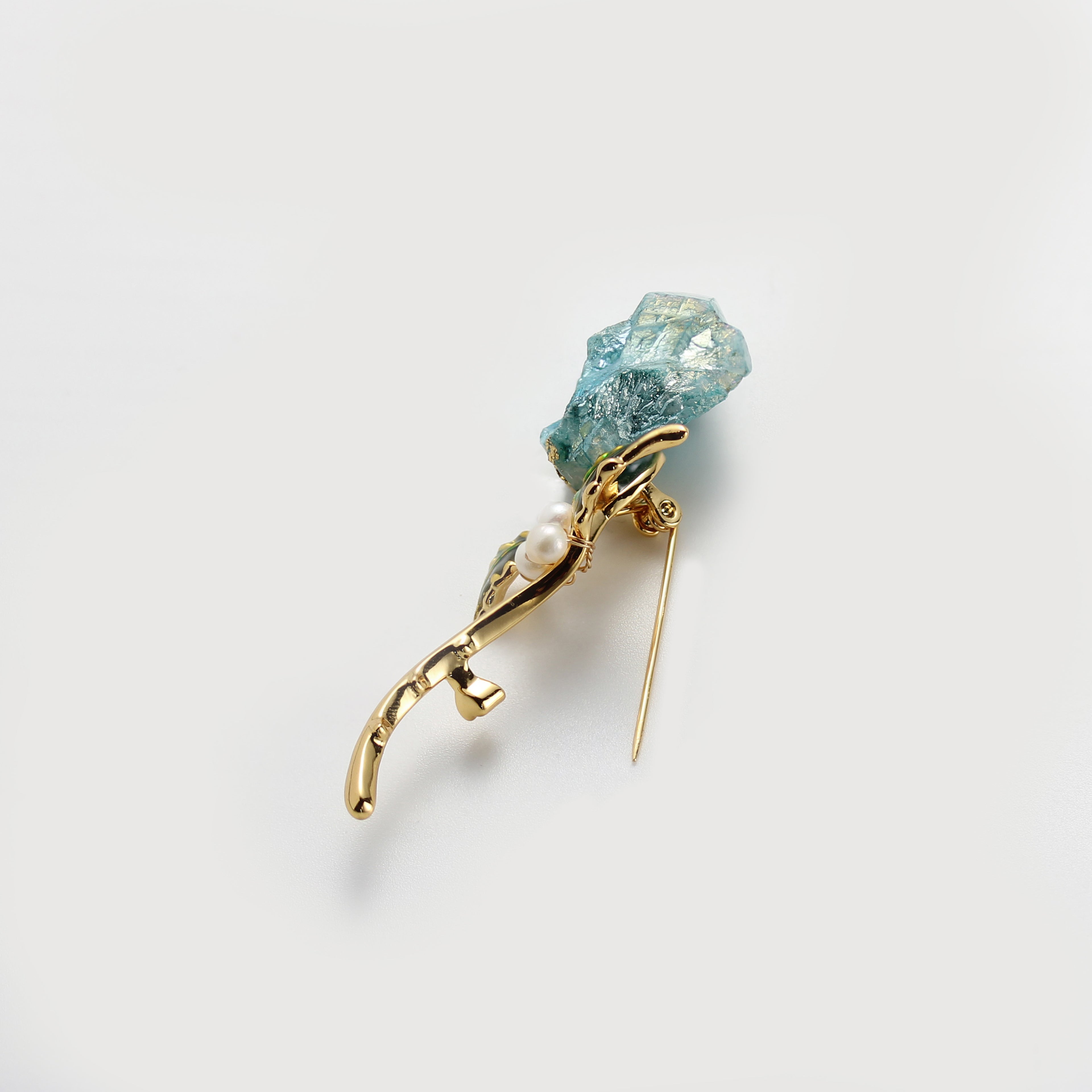 Blue Crystal Pearl Floral Brooch