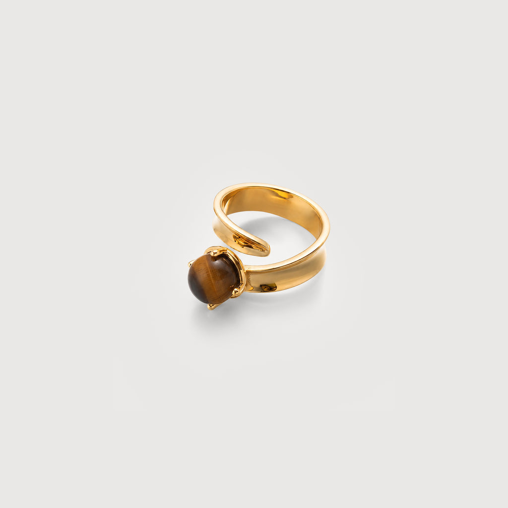 Natural Tiger's Eye Bypass 18K Gold-Plated Copper Ring