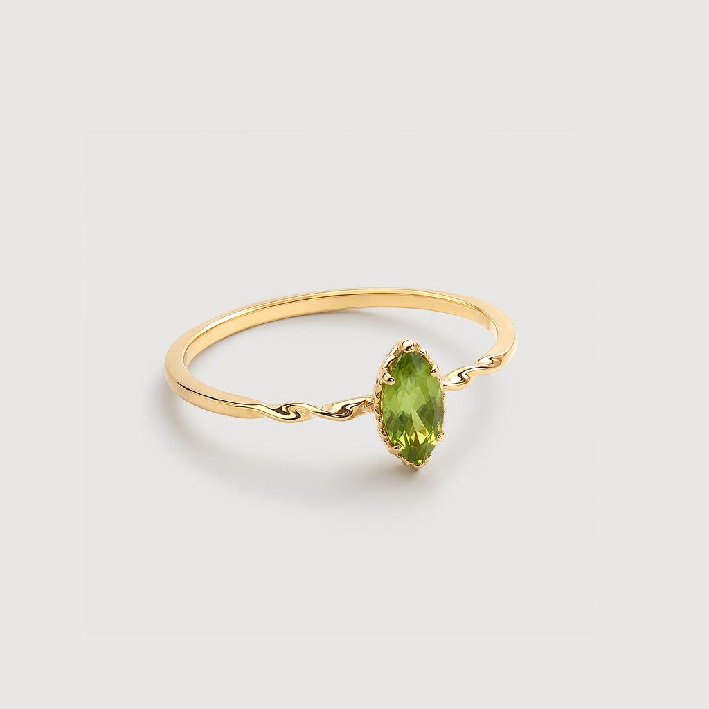 18K Gold-Plated S925 Peridot Marquise Ring